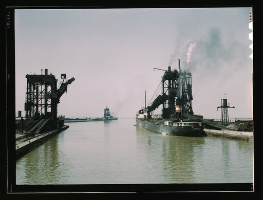 Ore being unloaded from the lake steamer Algosoo of Sault Ste. Marie at Pennsylvania R.R. ore docks, Sandusky, Ohio