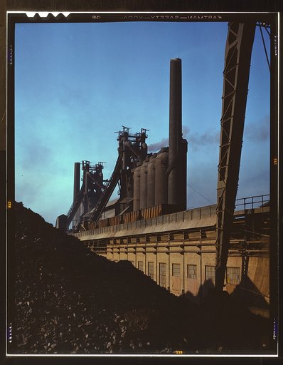 Blast furnaces and iron ore at the Carnegie-Illinois Steel Corporation mills, Etna, Pennsylvania