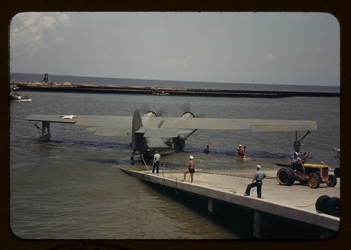 Working with a sea-plane at the Naval Air Base, Corpus Christi, Texas