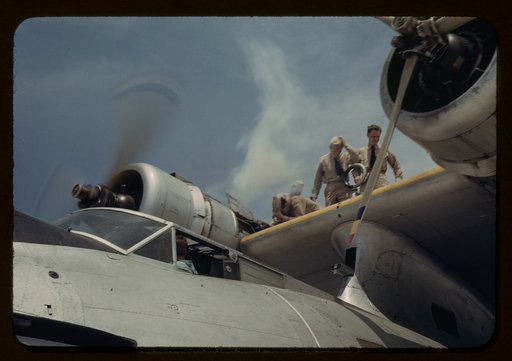 Starting a propeller at the Naval Air Base, Corpus Christi, Texas