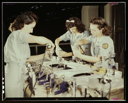 Drilling a wing bulkhead for a transport plane at the Consolidated Aircraft Corporation plant, Fort Worth, Texas