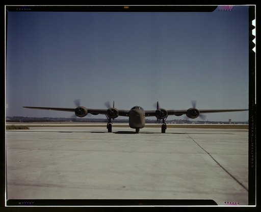 A C-87 transport plane, just off the assembly line, at the Consolidated Aircraft Corporation field, Fort Worth, Texas