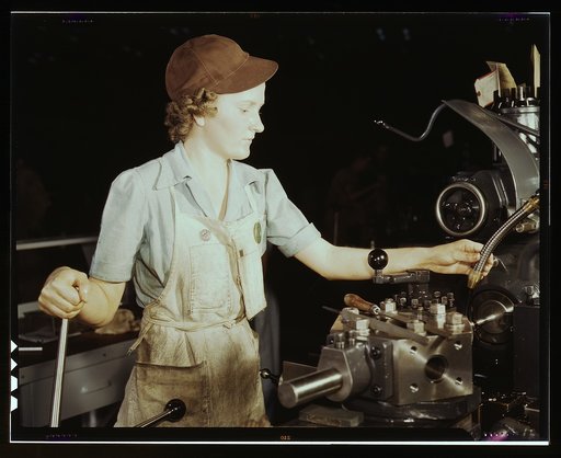 Beulah Faith, 20, used to be sales clerk in department store, reaming tools for transport on lathe machine, Consolidated Aircraft Corp., Fort Worth, Texas