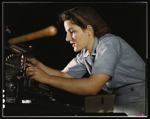Mary Louise Stepan, 21, used to be a waitress. She has a brother in the air corps. She is working on transport parts in the hand mill, Consolidated Aircraft Corp., Fort Worth, Texas