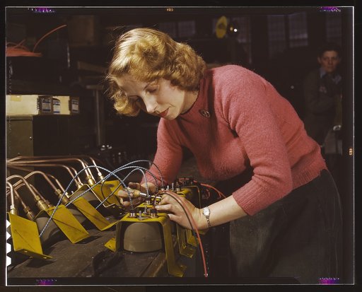 Lucile Mazurek, age 29, ex-housewife, husband going into the service. Working on black-out lamps to be used on the gasoline trailers in the Air Force, Heil and Co., Milwaukee, Wisconsin