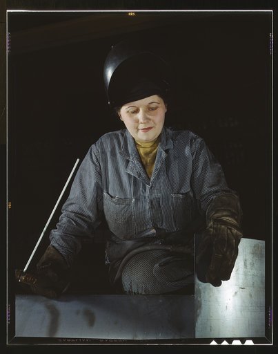 Enola O'Connell, age 32, widow and mother of one child. Ex-housewife, now [she is the] only woman welder at Heil and Co., Milwaukee, Wisconsin