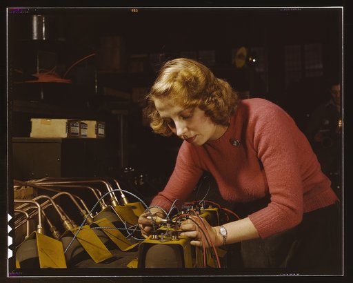 Lucile Mazurek, age 29, ex-housewife, husband going into the service, working on black-out lamps to be used on the gasoline trailers in the Air Force, Heil and Co., Milwaukee, Wisc.