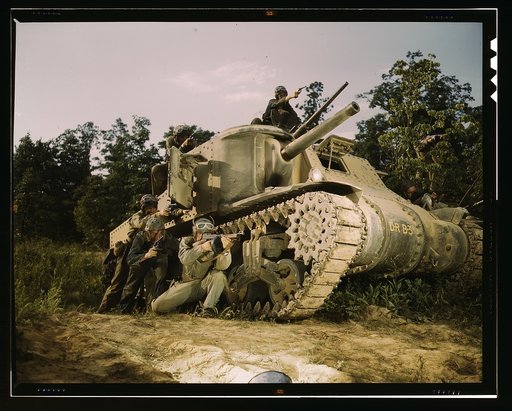 M-3 tank and crew using small arms, Ft. Knox, Ky.