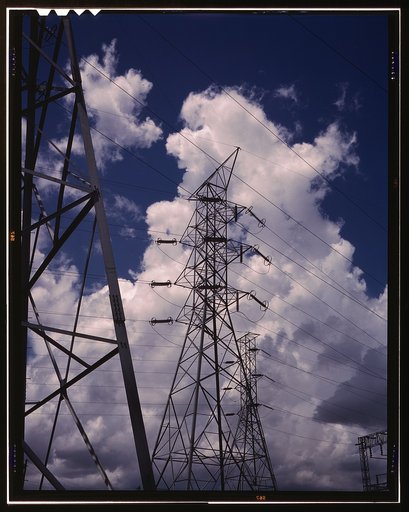 Transmission towers in the switchyard of TVA's Chickamauga Dam, near Chattanooga, Tenn.