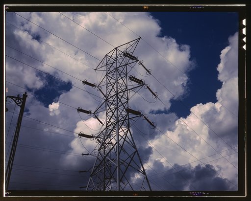 Transmission towers in the switchyard of TVA's Chickamauga Dam, near Chattanooga, Tenn.