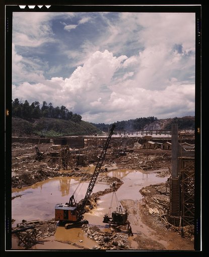 Early stages of construction work at the TVA's Douglas Dam, Tenn.