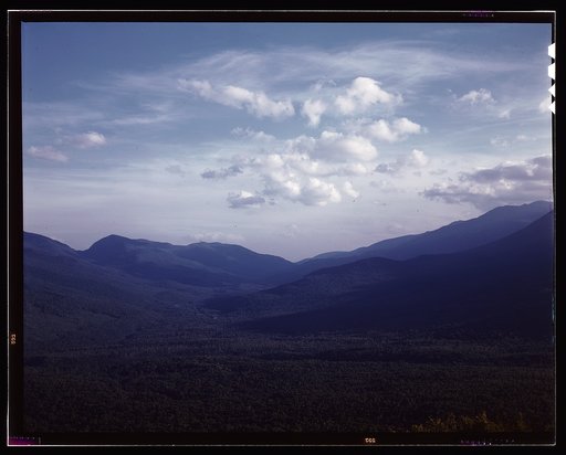 A view looking south through the White Mountains from the fire tower manned by Barbara Mortensen, a fire and airplane lookout on Pine Mountain, Gorham vicinity, N.H.