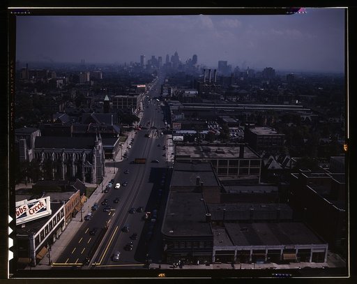 Looking south from the Maccabees Building with the Detroit skyline in the distance, Detroit, Mich.