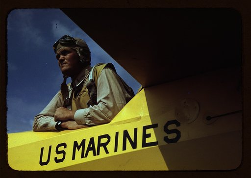Marine glider pilot in training at Page Field, watching take-offs, Parris Island, S.C.
