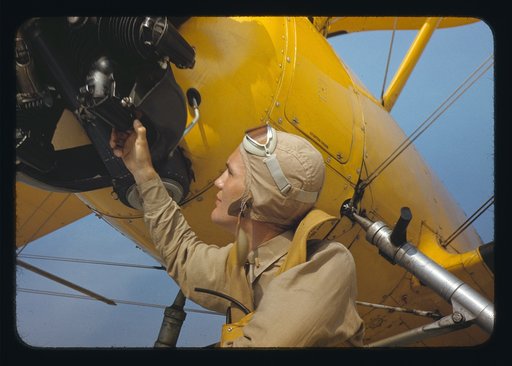 Marine lieutenant by the power towing plane for the gliders at Parris Island, S.C.