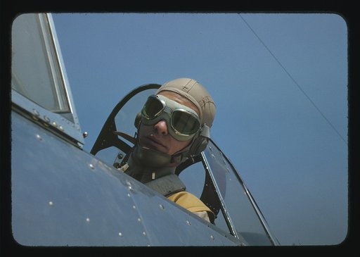 Marine lieutenant, glider pilot in training, ready for take-off, at Page Field, Parris Island, S.C.