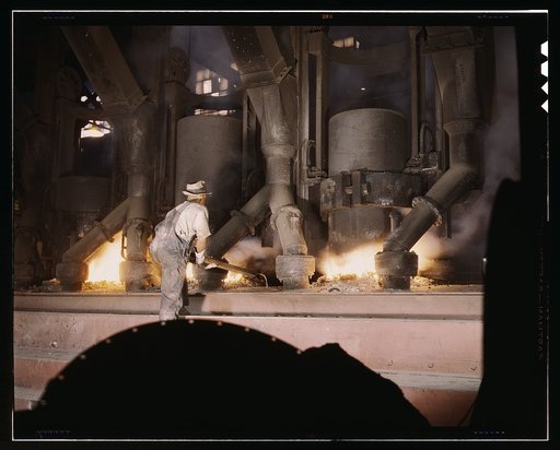 TVA chemical plant, electric furnace loaded with phosphate, vicinity of Muscle Shoals, Alabama