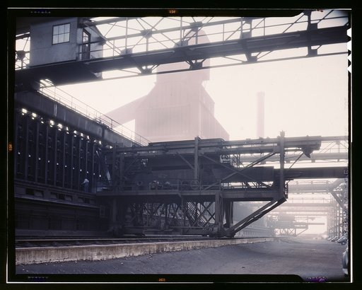 Hanna furnaces of the Great Lakes Steel Corporation, Detroit, Mich. Coal pusher apparatus with coal storage