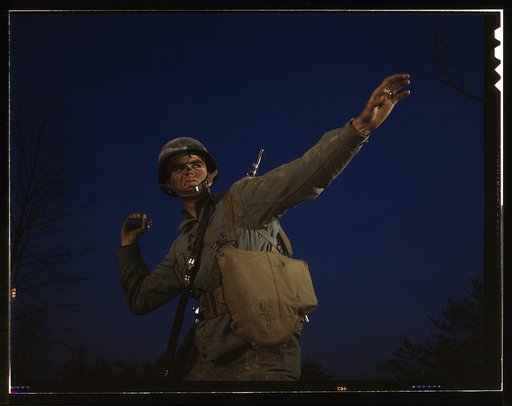 An American pineapple, of the kind the Axis finds hard to digest, is ready to leave the hand of an infantryman in training at Fort Belvoir, Va. American soldiers make good grenade throwers