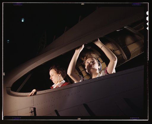 American mothers and sisters, like these women at the Douglas Aircraft Company, give important help in producing dependable planes for their men at the front, Long Beach, Calif. Most important of the many types of aircraft made at this plant are the B-17F ("Flying Fortress") heavy bomber, the A-20 (