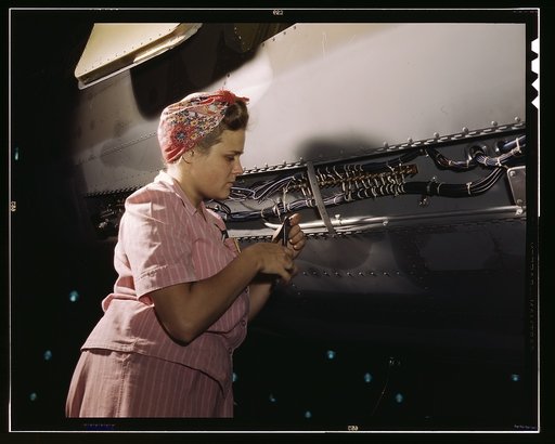 With careful Douglas training, women do accurate electrical assembly and installation work, Douglas Aircraft Company, Long Beach, Calif.