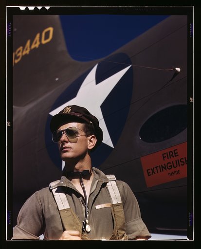 F.W. Hunter, Army test pilot, Douglas Aircraft Company plant at Long Beach, Calif.