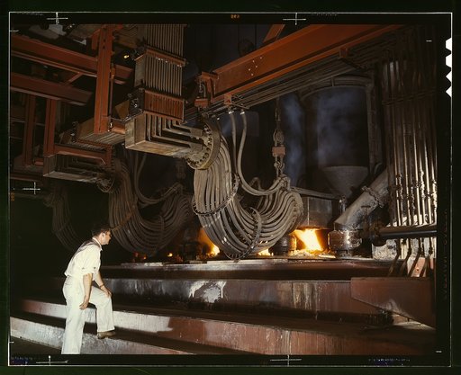 Electric phosphate smelting furnace used in the making of elemental phosphorus in a TVA chemical plant in the Muscle Shoals area, Alabama
