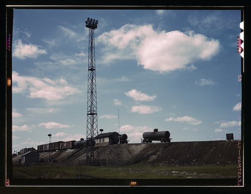 C & NW RR [i.e. Chicago and North Western railroad], tank cars going over the hump at Proviso yard, Chicago, Ill.