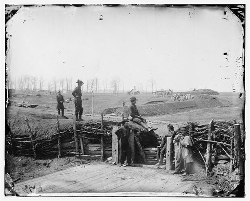 Manassas, Va. Confederate fortifications, with Federal soldiers