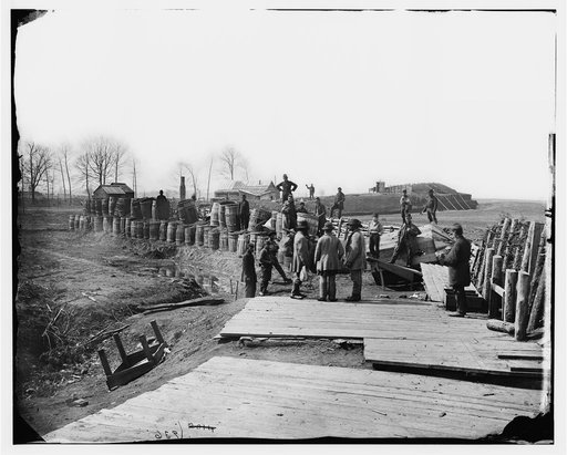 Manassas, Va. Confederate fortifications, with Federal soldiers