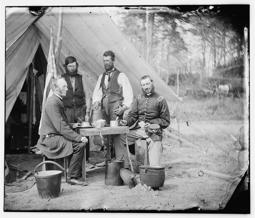 Yorktown, Va., vicinity. Group before the photographic tent at Camp Winfield Scott
