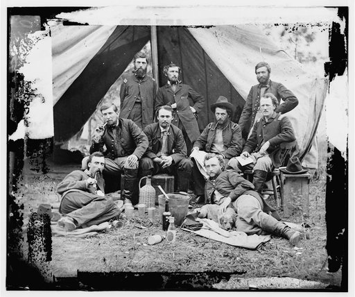 The Peninsula, Va. The staff of Gen. Fitz-John Porter; Lts. William G. Jones and George A. Custer reclining
