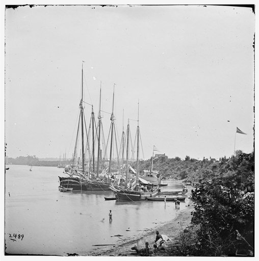 White House Landing, Va. View down river, with supply vessels