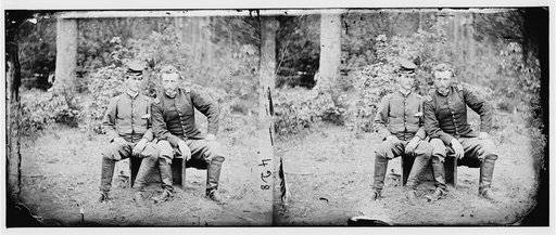 Fair Oaks, Va. Lt. James B. Washington, a Confederate prisoner, with Capt. George A. Custer of the 5th Cavalry, U.S.A.