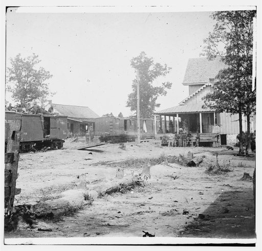 Catlett's Station, Va. The station with U.S. military railroad boxcars and soldiers