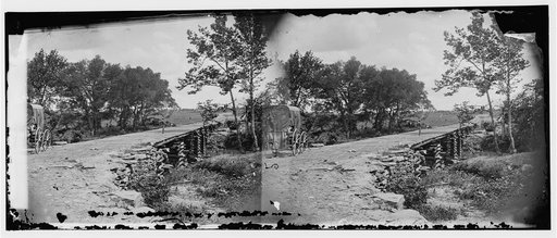 Bull Run, Va. New bridge built by McDowell's engineers; photographer's wagon at left