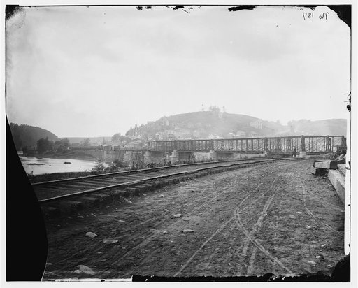 Harper's Ferry, W. Va. View of the town and railroad bridge