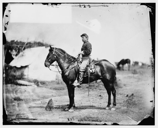 Falmouth, Va. Capt. Charles H. Howard, aide to Gen. Oliver O. Howard, on horseback at Army of the Potomac headquarters