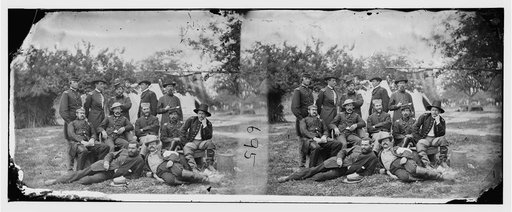 Falmouth, Va. Lord Abinger (William F. Scarlett, 3d Baron Abinger, Lt. Col. Scots Fusilier Guards) and group at headquarters, Army of the Potomac