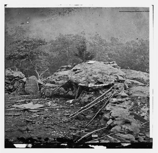 Gettysburg, Pa. Interior view of breastworks on extreme left of the Federal line
