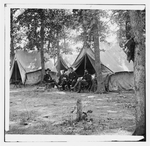 Bealeton, Va. Members of the Bureau of Military Information: Col. George H. Sharpe, John C. Babcock, unidentified, and Lt. Col. John McEntee