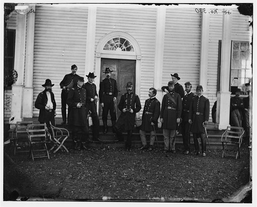 Culpeper, Va. Gen. George G. Meade and staff on steps of Wallack's house