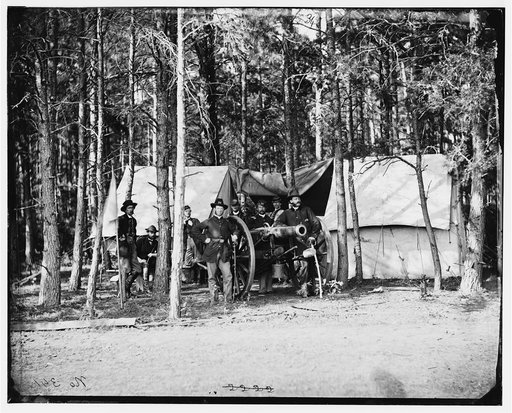Culpeper, Va. Group of officers with gun at artillery headquarters