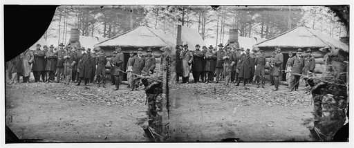 Brandy Station, Va. Gens. George G. Meade, John Sedgwick, and Robert O. Tyler with staff officers at Horse Artillery headquarters