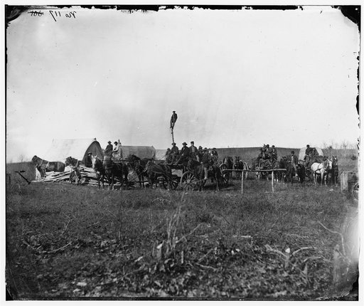 Brandy Station, Va. Wagons and men of the U.S. Military Telegraph Construction Corps