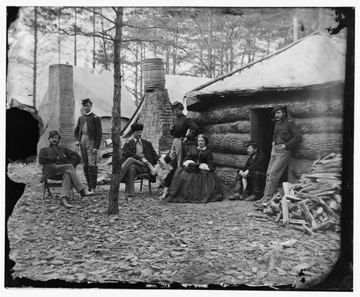 Brandy Station, Va. Officers and a lady at headquarters of 1st Brigade, Horse Artillery