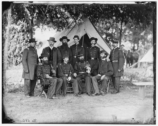 Portrait of Maj. Gen. Jefferson Davis, officer of the Federal Army, and staff, Washington, D.C.