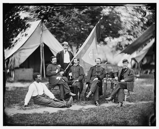 Portrait of Brig. Gen. Napoleon B. McLaughlin, officer of the Federal Army, and staff, vicinity of Washington, D.C.