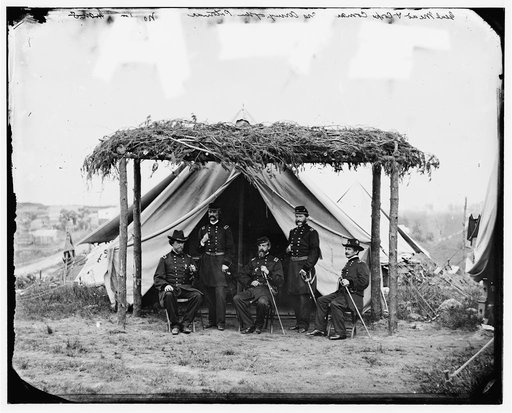 Portrait of Maj. Gen. George G. Meade, officer of the Federal Army, and corps commanders, vicinity of Washington, D.C., June 1865: Horatio G. Wright, John A. Logan, Meade, John G. Parke, Andrew A. Humphreys