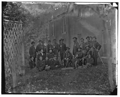 Portrait of Maj. Gen. Alfred Pleasonton, officer of the Federal Army, and staff, Warrenton, Va.
